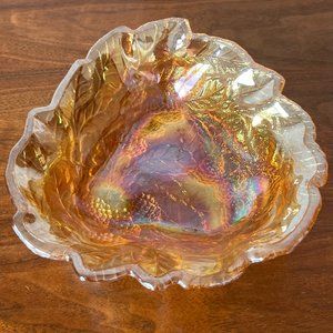 Indiana Glass Co. Berry Motif Triangular Bowl Orange Marigold Glass Vintage
